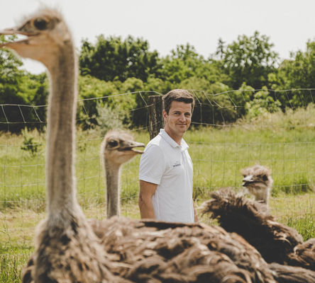 Florian Wimmer auf Visite in der Straussenfarm in Oggau am Neusiedler See